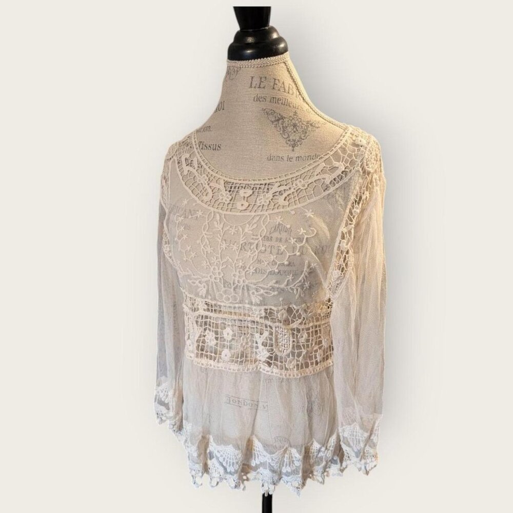 It's Our Time Lace Embroidered See-through Shirt